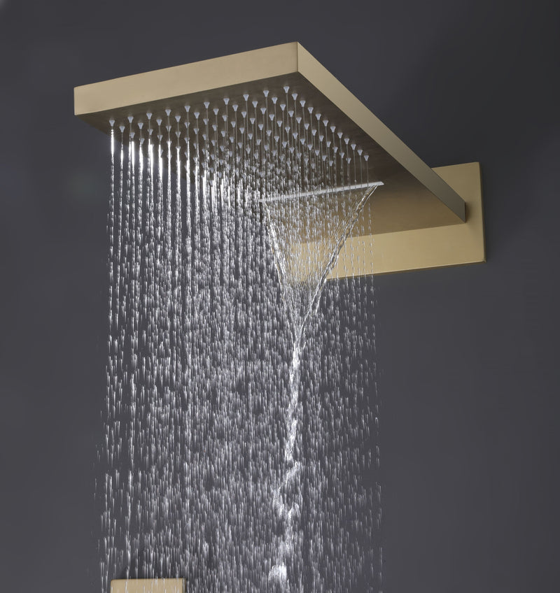 Wall Mounted Golden 3 Handle Thermostatic Shower System With 3 Body Jets