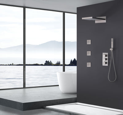 Wall Mounted Golden 3 Handle Thermostatic Shower System With 3 Body Jets