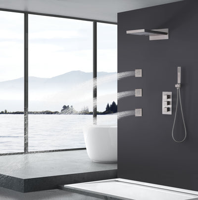 Wall Mounted Golden 3 Handle Thermostatic Shower System With 3 Body Jets