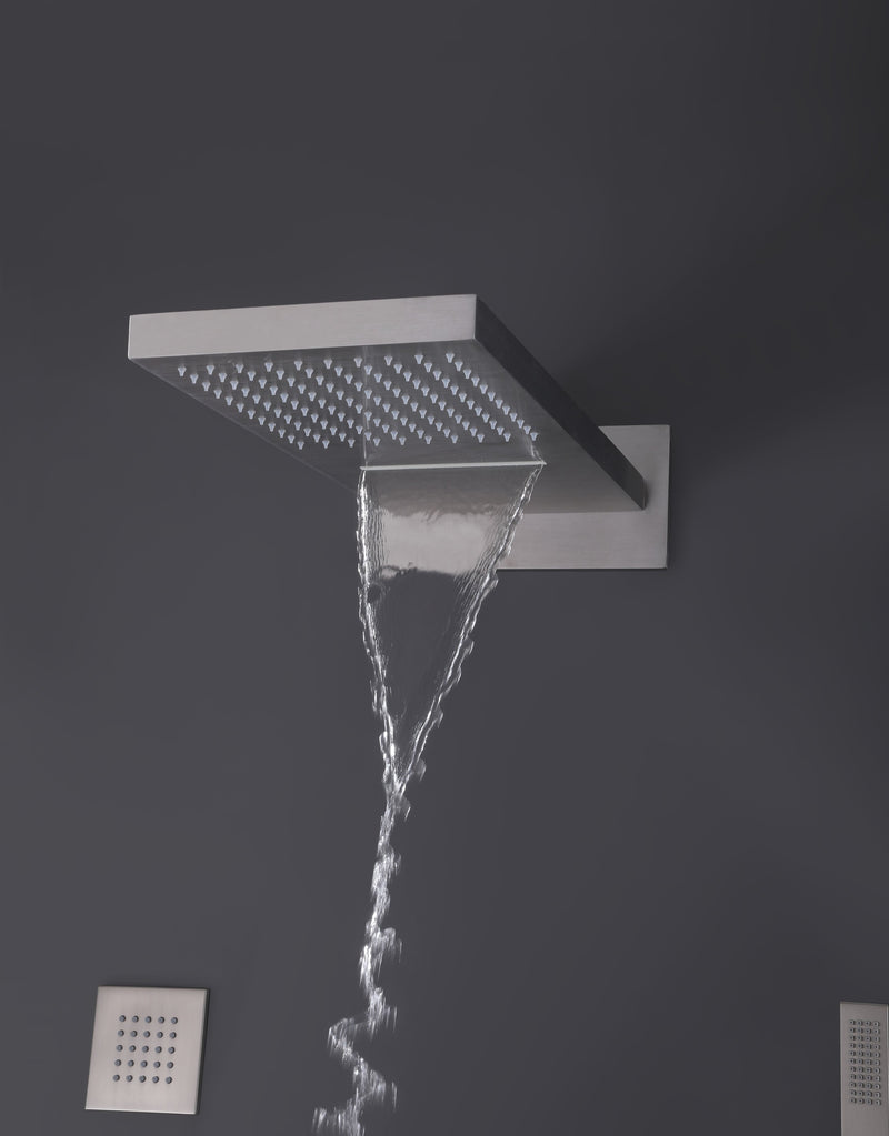 Wall Mounted Golden 3 Handle Thermostatic Shower System With 3 Body Jets