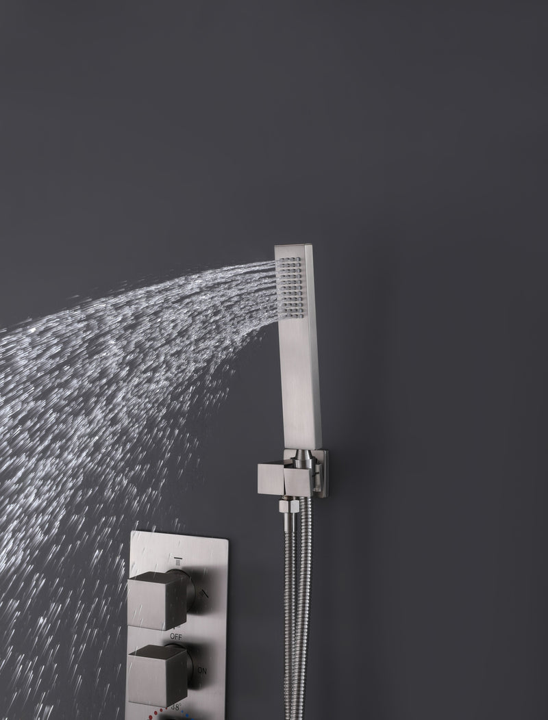 LED Thermostatic Shower System Ceiling Mounted Rainfall Shower Head And 3 Body Massager Jets