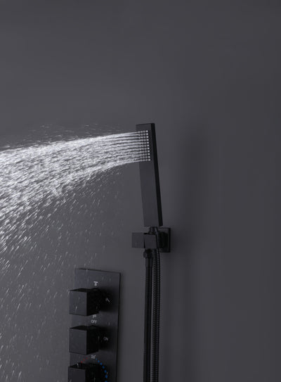 LED Thermostatic Shower System Ceiling Mounted Rainfall Shower Head And 3 Body Massager Jets