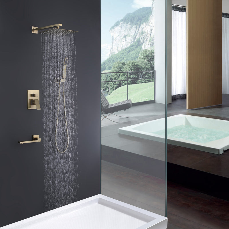 Wall Mounted Bathroom Rain Shower System with Tub Spout