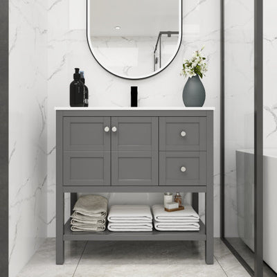 36 inch Bathroom Vanity With Soft Close Drawers and Gel Basin