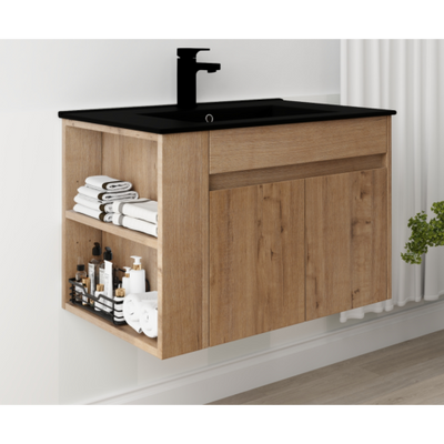 30 Inch Bathroom Vanity With Black Ceramic Basin and Adjust Open Shelf