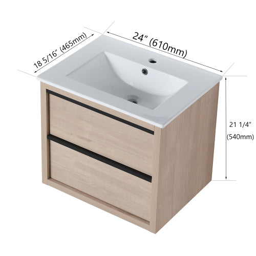 24inch Bathroom Vanity with 2 Soft Close drawers, White Ceramic Basin