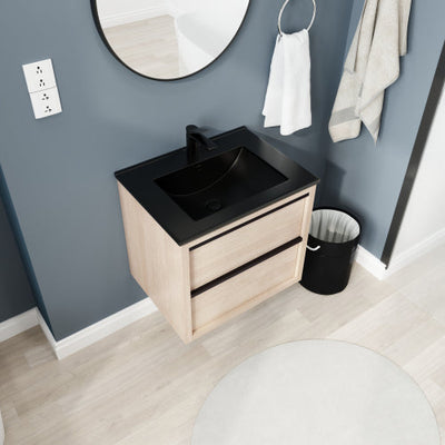 24inch Bathroom Vanity, With Black Ceramic Sink And 2 Soft Close Drawers