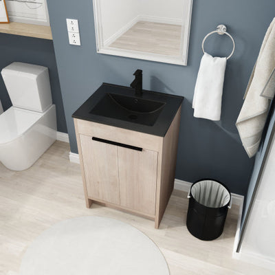 24 Inch Freestanding Bathroom Vanity with Black Ceramic Sink & 2 Soft-Close Cabinet Doors