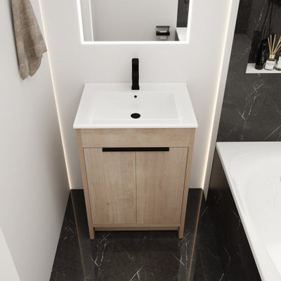 24 inch Freestanding Bathroom Vanity with White Ceramic Sink & 2 Soft-Close Cabinet Doors