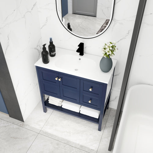 36 inch Bathroom Vanity With Soft Close Drawers and Gel Basin