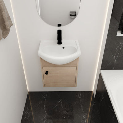 18 Inch Small Size Bathroom Vanity With Ceramic Sink,Wall Mounting Design