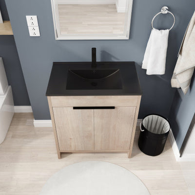 30 Inch Freestanding Bathroom Vanity with Black Ceramic Sink & 2 Soft-Close Cabinet Doors