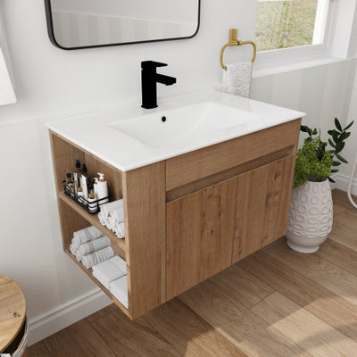 30 Inch Bathroom Vanity With White Ceramic Basin and Adjust Open Shelf