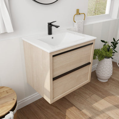 24inch Bathroom Vanity with 2 Soft Close drawers, White Ceramic Basin