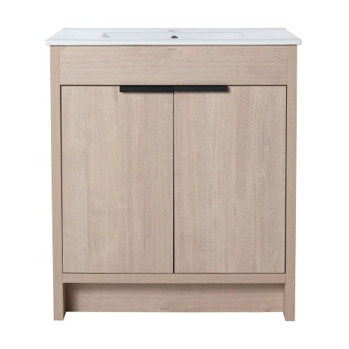 30 Inch Freestanding Bathroom Vanity with White Ceramic Sink & 2 Soft-Close Cabinet Doors