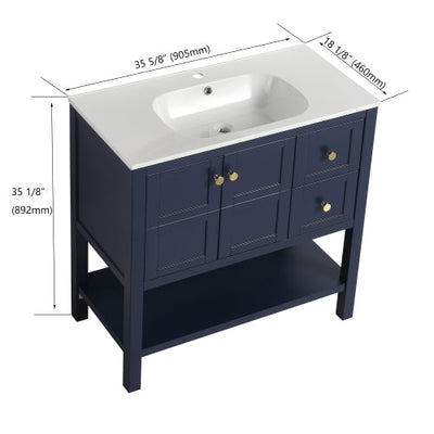 36 inch Bathroom Vanity With Soft Close Drawers and Gel Basin