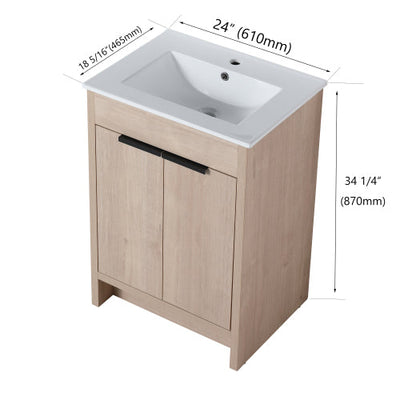 24 inch Freestanding Bathroom Vanity with White Ceramic Sink & 2 Soft-Close Cabinet Doors