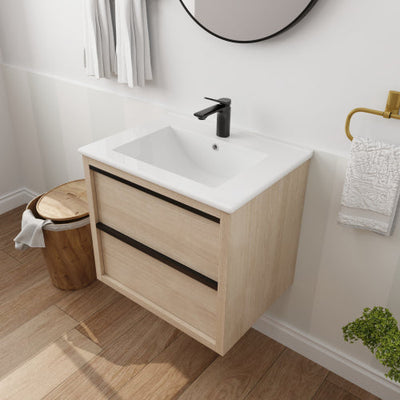 24inch Bathroom Vanity with 2 Soft Close drawers, White Ceramic Basin