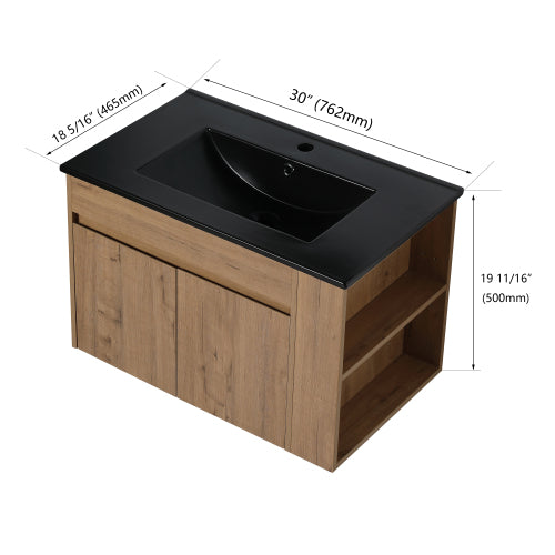 30 Inch Bathroom Vanity With Black Ceramic Basin and Adjust Open Shelf