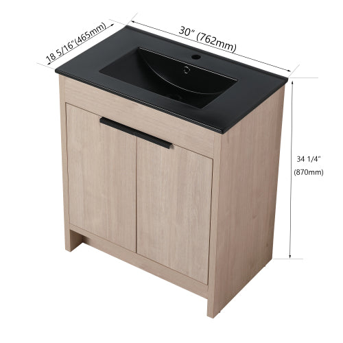 30 Inch Freestanding Bathroom Vanity with Black Ceramic Sink & 2 Soft-Close Cabinet Doors