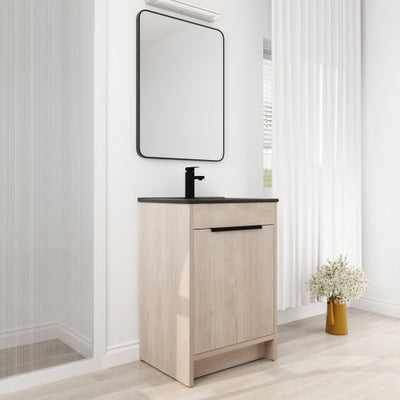 24 Inch Freestanding Bathroom Vanity with Black Ceramic Sink & 2 Soft-Close Cabinet Doors