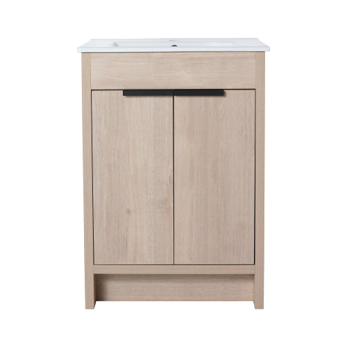 24 inch Freestanding Bathroom Vanity with White Ceramic Sink & 2 Soft-Close Cabinet Doors