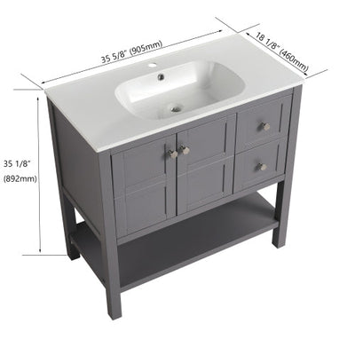 36 inch Bathroom Vanity With Soft Close Drawers and Gel Basin