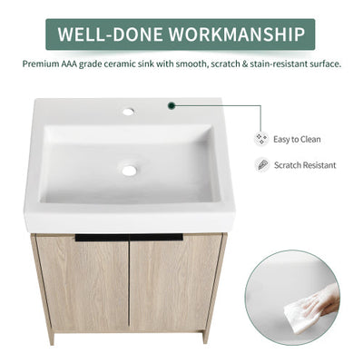 24 Inch Bathroom Vanity With Ceramic Basin