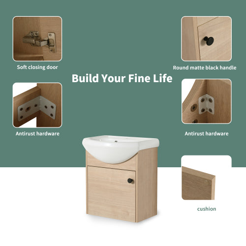 18 Inch Small Size Bathroom Vanity With Ceramic Sink,Wall Mounting Design