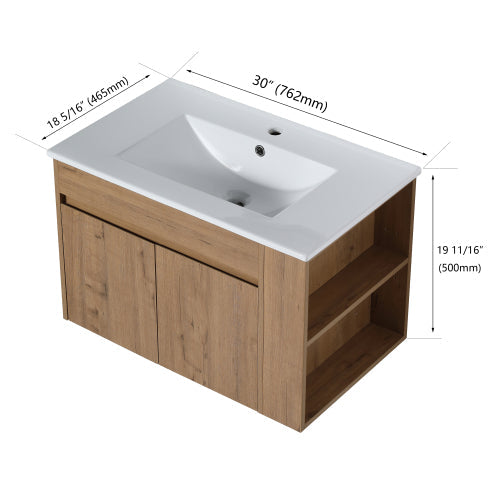 30 Inch Bathroom Vanity With White Ceramic Basin and Adjust Open Shelf