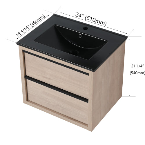 24inch Bathroom Vanity, With Black Ceramic Sink And 2 Soft Close Drawers