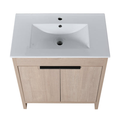 30 Inch Freestanding Bathroom Vanity with White Ceramic Sink & 2 Soft-Close Cabinet Doors