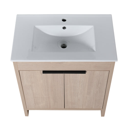 30 Inch Freestanding Bathroom Vanity with White Ceramic Sink & 2 Soft-Close Cabinet Doors