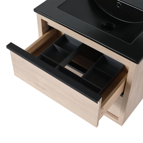 24inch Bathroom Vanity, With Black Ceramic Sink And 2 Soft Close Drawers