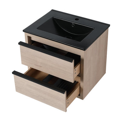 24inch Bathroom Vanity, With Black Ceramic Sink And 2 Soft Close Drawers