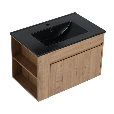 30 Inch Bathroom Vanity With Black Ceramic Basin and Adjust Open Shelf