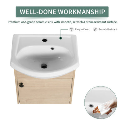 18 Inch Small Size Bathroom Vanity With Ceramic Sink,Wall Mounting Design