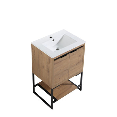 24inch Freestanding Bathroom Vanity with White Resin Rectangle Sink, Soft-Close Cabinet Doors,Open Shelf for Towels