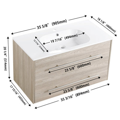 36 Inch Wall Mounted Bathroom Vanity