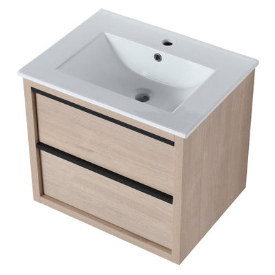 24inch Bathroom Vanity with 2 Soft Close drawers, White Ceramic Basin