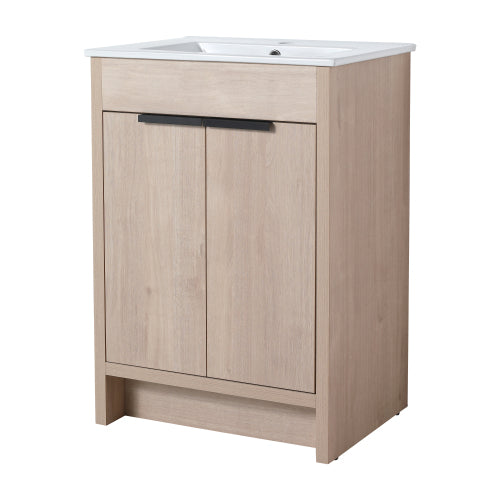 24 inch Freestanding Bathroom Vanity with White Ceramic Sink & 2 Soft-Close Cabinet Doors