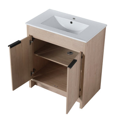 30 Inch Freestanding Bathroom Vanity with White Ceramic Sink & 2 Soft-Close Cabinet Doors