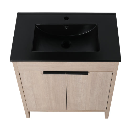 30 Inch Freestanding Bathroom Vanity with Black Ceramic Sink & 2 Soft-Close Cabinet Doors