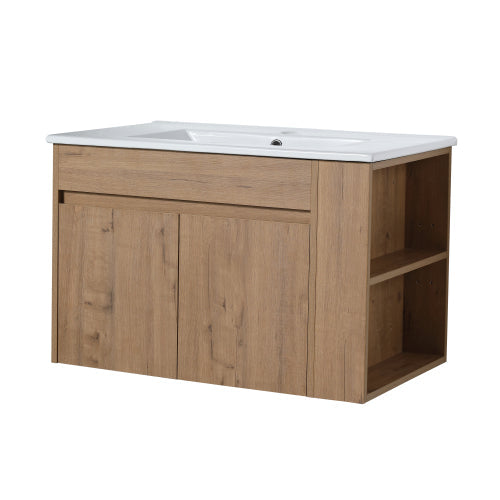 30 Inch Bathroom Vanity With White Ceramic Basin and Adjust Open Shelf