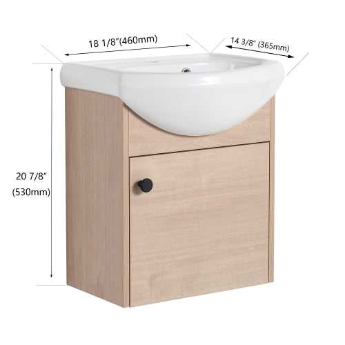 18 Inch Small Size Bathroom Vanity With Ceramic Sink,Wall Mounting Design