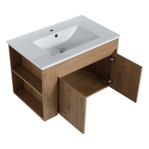 30 Inch Bathroom Vanity With White Ceramic Basin and Adjust Open Shelf