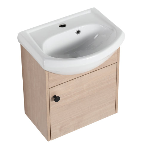 18 Inch Small Size Bathroom Vanity With Ceramic Sink,Wall Mounting Design