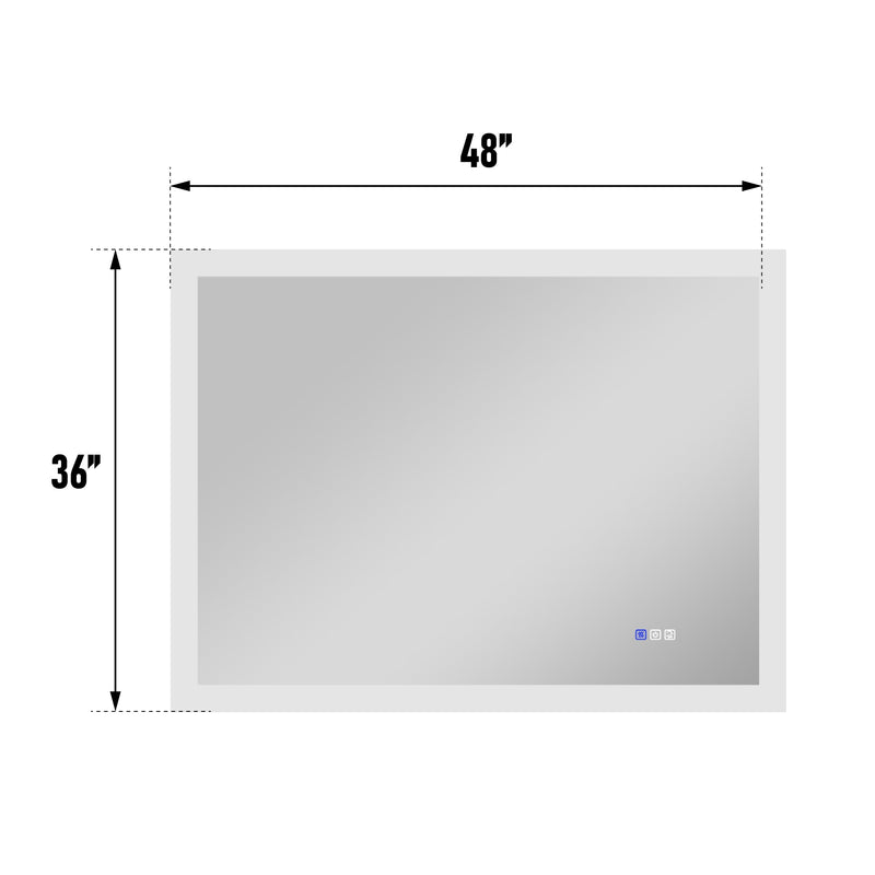 48 in. W x 36 in. H Rectangular Frameless Anti-Fog LED Illuminated Dimmable Wall Mount Premium Bathroom Vanity Mirror