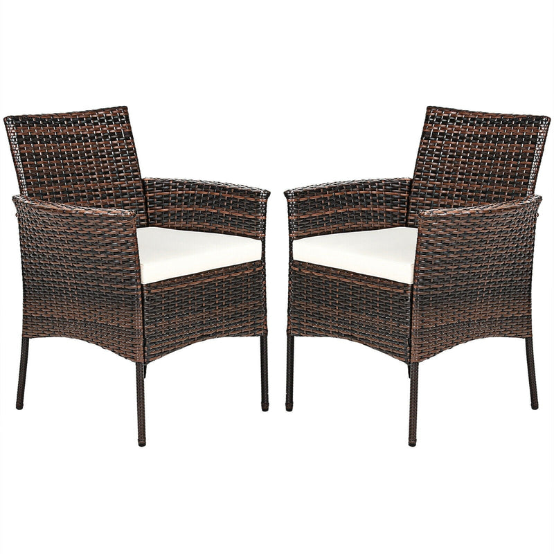 2 Pieces Rattan Arm Dining Chair Cushioned Sofa Furniture Patio