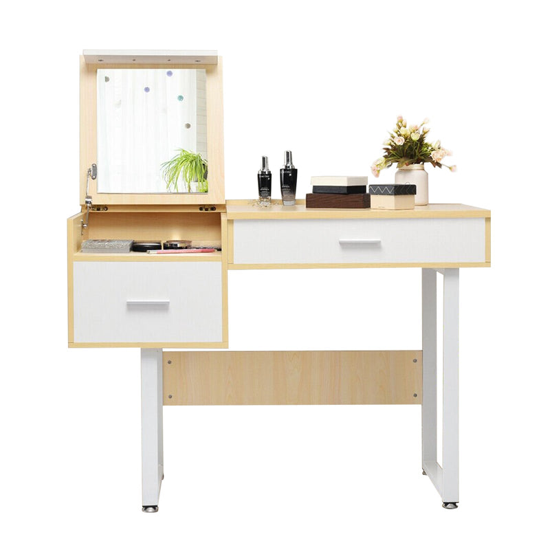 2-Drawer Makeup Vanity Table with Flip-top Mirror